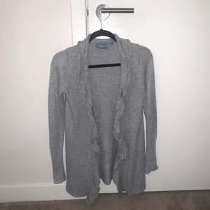 Gray Vera Wang open cardigan sweater with ruffles